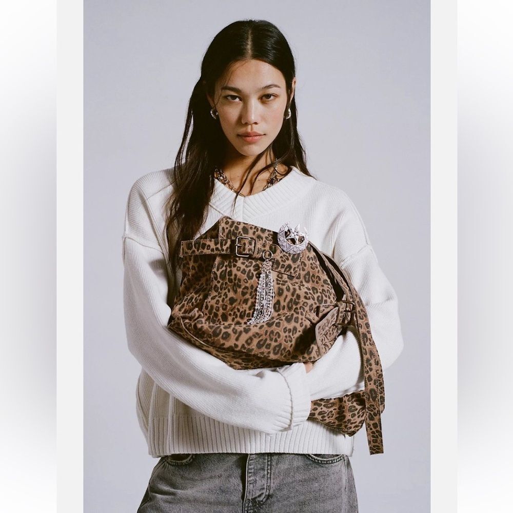 Free People Wild Thing Leather Leopard Tote